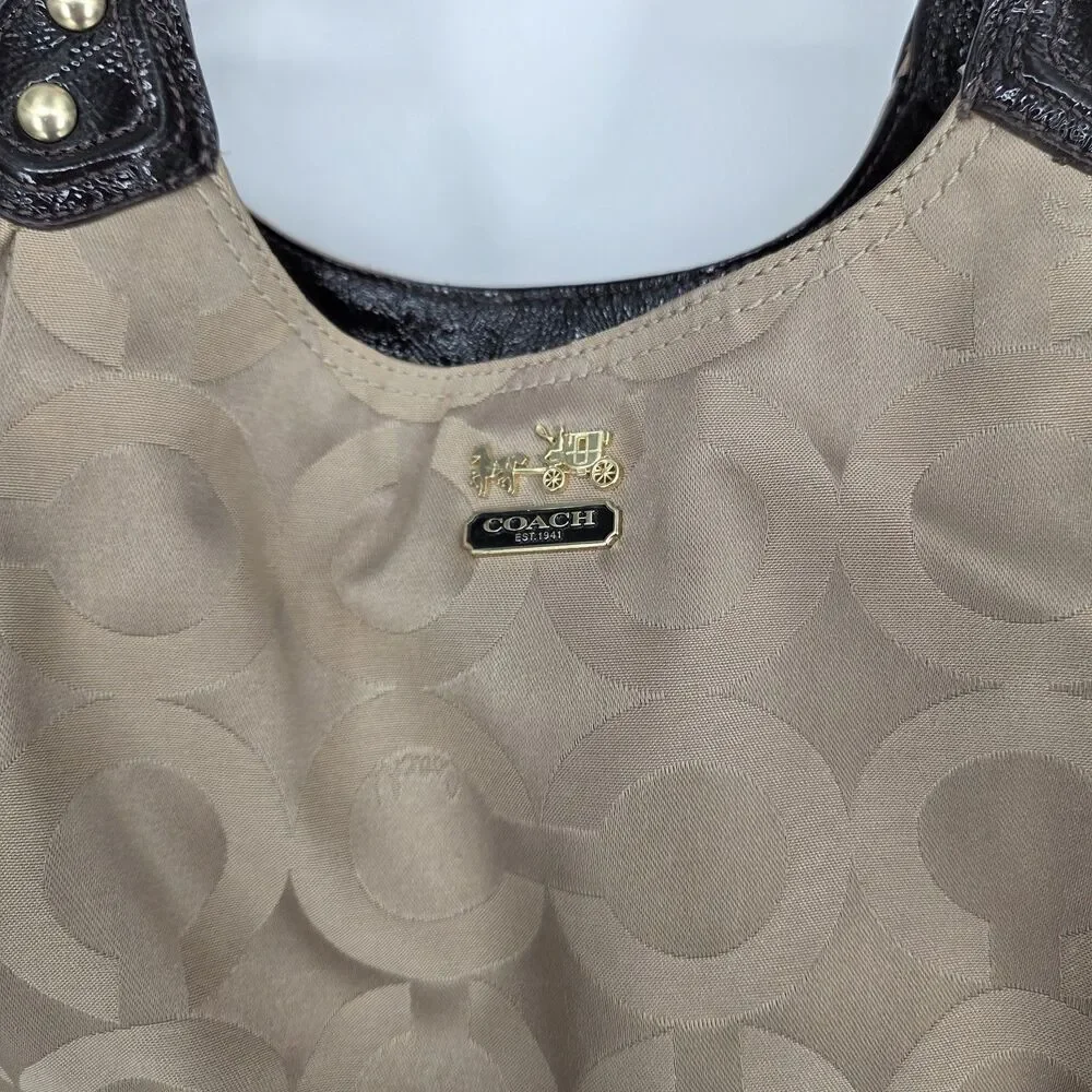 Coach Madison 14305 Signature Op Art Brown Sateen Maggie Carryall Shoulder Purse